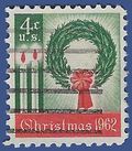 #1205 4c Christmas Wreath and Candles 1962 Used