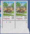#2345 25c Constitution Bicentennial Virginia P# Pair 1988 Mint NH