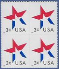 #3613 3c Red,White & Blue Star Block/4 2002 Mint NH