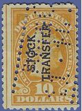 Scott RD 17 $10.00 Stock Transfer Stamp: Liberty 1918-22 Used Hinge Thin Perfin