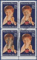 #2449 25c Literary Arts Marianne Moore Block/4 1990 Used