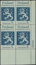 #1334 5c Finland 50th Anniversary of Independence PB/4 1967 Mint NH