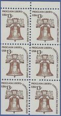 #1595a Americana Issue Liberty Bell Booklet pane of 6 1975 Mint NH