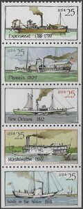 #2405-2409 25c Steamboats Booklet Strip of 5 1989 Mint NH