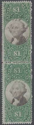 Scott R144 $1.00 George Washington Internal Revenue 3rd issue 1872 Used Attached Pair