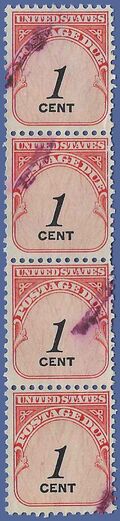 Scott J 89 1c US Postage Due Strip/4 1959 Used