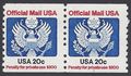 Scott O135 20c Official Mail Coil Pair P#1 1983 Mint NH