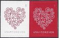#4955-4956 (49c Forever) Forever Hearts Attached Pair 2015 Mint NH