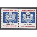 Scott O135 20c Official Mail Coil Pair P#1 1983 Mint NH