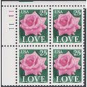 #2378 25c Love Issue "Roses" Plate Block of 4 1988 Mint NH