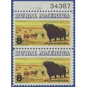 #1504 8c Angus and Longhorn Cattle 1973 Used Attached Pair w/Plate #