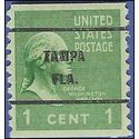# 839 1c Presidential Issue George Washington Coil Single 1939 Used Precancel TAMPA FLA.