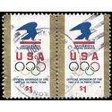 #2539 $1.00 Eagle and Olympic Rings 1991 Used Pair