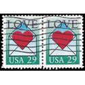 #2618 29c Love Heart in Envelope 1992 Used Attached Pair