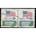 #1338a 6c Flag and White House Coil Line Pair 1969 Used