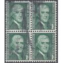 #1278 1c Prominent Americans Thomas Jefferson 1968 Used Block of 4 Fault