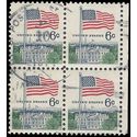 #1338 6c Flag and White House 1968 Used Block of 4