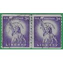 #1057 3c Statue of Liberty Coil Line Pair 1956 Used