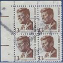 #1287 13c Prominent Americans John F. Kennedy Block/4 1967 Used