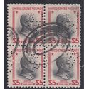 # 834 $5.00 Calvin Coolidge Block of 4 Used L&Co Perfin