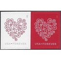 #4955-4956 (49c Forever) Forever Hearts Attached Pair 2015 Mint NH