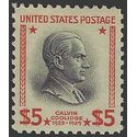# 834 $5.00 Presidential Issue Calvin Coolidge 1938 Mint NH Gum Skip