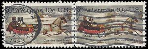 #1551 10c Christmas Currier and Ives 1974 Used Attached Pair
