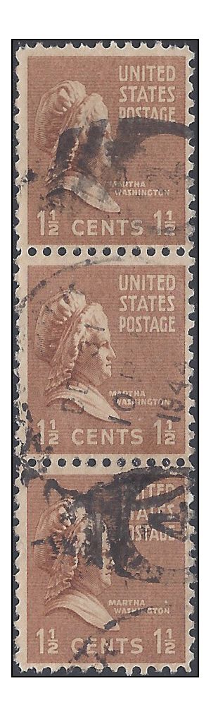 # 805 1.5c Presidential Issue - Martha Washington 1938 Used Strip of 3
