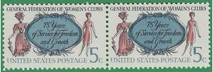 #1316 5c 75th Anniversary Federation of Women's Clubs 1966 Mint NH Attached Pair