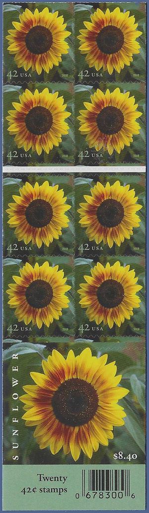 #4347a 42c Sunflower Cpl Booklet of 20 2008 Mint NH