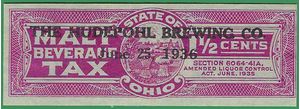 Ohio State Revenue SRS #B23 1.5c Malt Beverage Tax 1935 Used Name Cancel