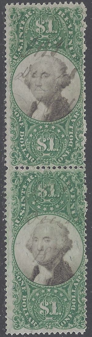 Scott R144 $1.00 George Washington Internal Revenue 3rd issue 1872 Used Attached Pair