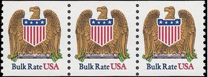 #2602 10c Eagle & Shield Bulk Rate Coil Strip of 3 1991 Mint NH