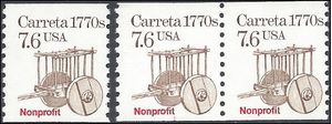 #2255 7.6c Carreta 1770s Nonprofit Coil Single and Pair 1988 Mint NH