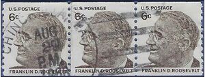 #1305 6c Franklin D. Roosevelt Joint Line Pair 1968 Used CDS