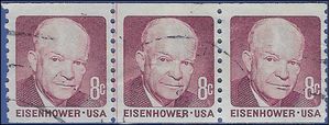 #1402 8c Dwight D. Eisenhower Coil Strip/3 w/Line Pair 1971 Used
