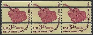 #1613a 3.1c Americana Issue  Six String Guitar Precancel Strip/3 1979 Mint NH