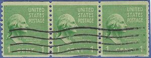 # 839 1c George Washington Coil Strip of 3 1939 Used