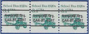 #2123a 3.4c School Bus 1920s Coil Strip/3 Bureau Precancel 1985 Mint NH GAP