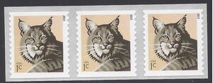 #4672a 1c Bobcat Coil Strip of 3 Control # on Center 2015 Mint NH