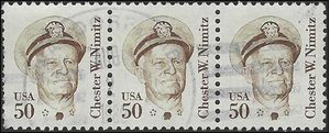 #1869a 50c Chester W. Nimitz 1985 Used Strip of 3