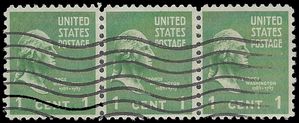 # 804 1c Presidential Issue George Washington 1938 Used Strip of 3