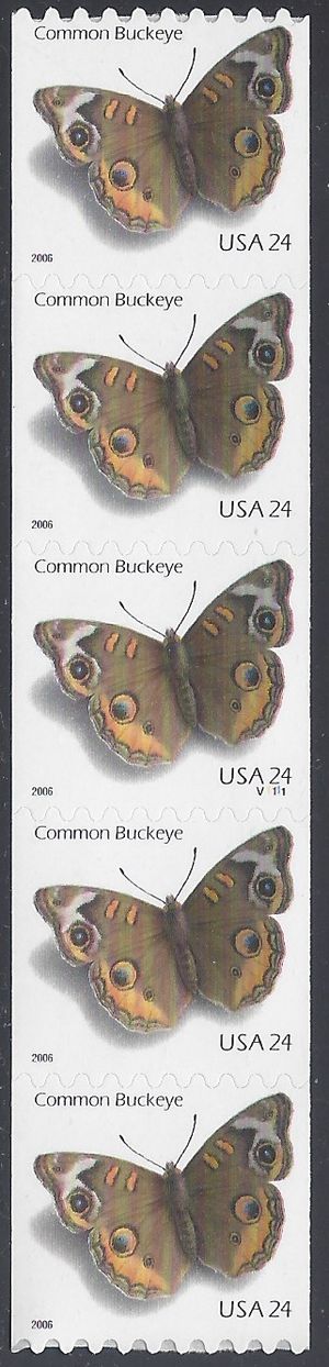 #4002 24c Common Buckeye Butterfly PNC Strip/5 #V1111 2006 Mint NH