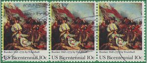 #1564 10c 200th Anniversary Battle of Bunker Hill 1975 Used Strip of 3