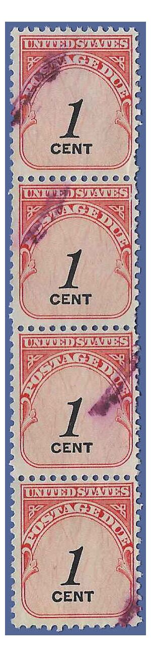 Scott J 89 1c US Postage Due Strip/4 1959 Used