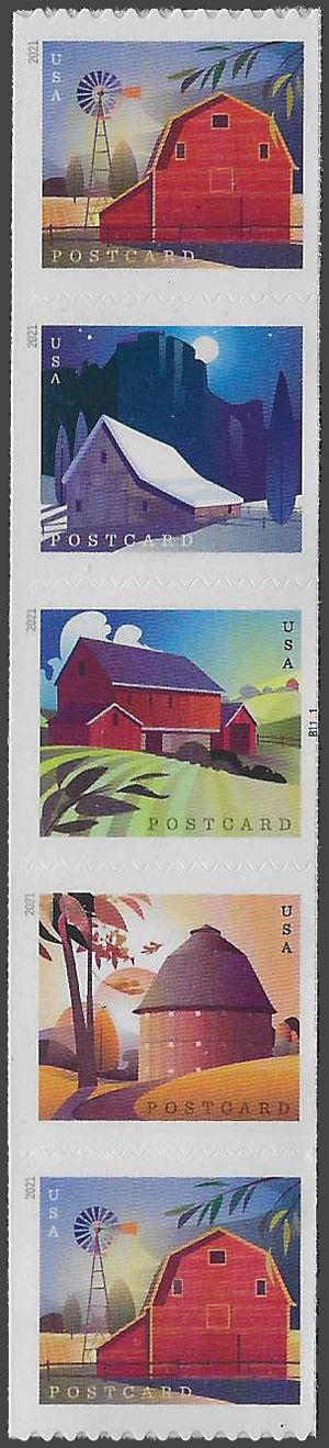 #5550-5553 Postcard Rate Barns PNC Strip of 5 #B1111 2021 Mint NH