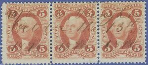 Scott R 24c 5c US Internal Revenue - Certificate 1862-1871 Used Strip/3