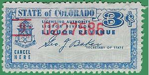 Colorado State Revenue SRS #WL55a 3c Wine and Liquor Use Tax 1951 Used Fault
