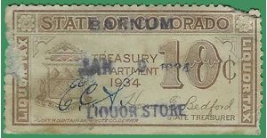 Colorado State Revenue SRS #WL5 10c Wine and Liquor Use Tax 1934 Used Faults