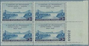 # 961 3c United States-Canada Friendship PB/4 1948 Mint NH